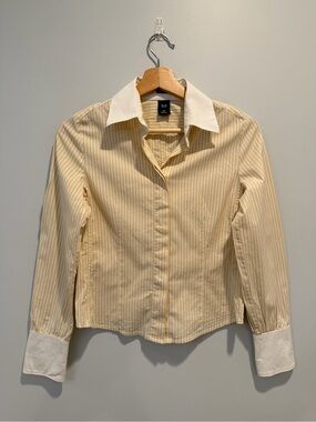 GAP Cream and White Striped Button-Up Shirt